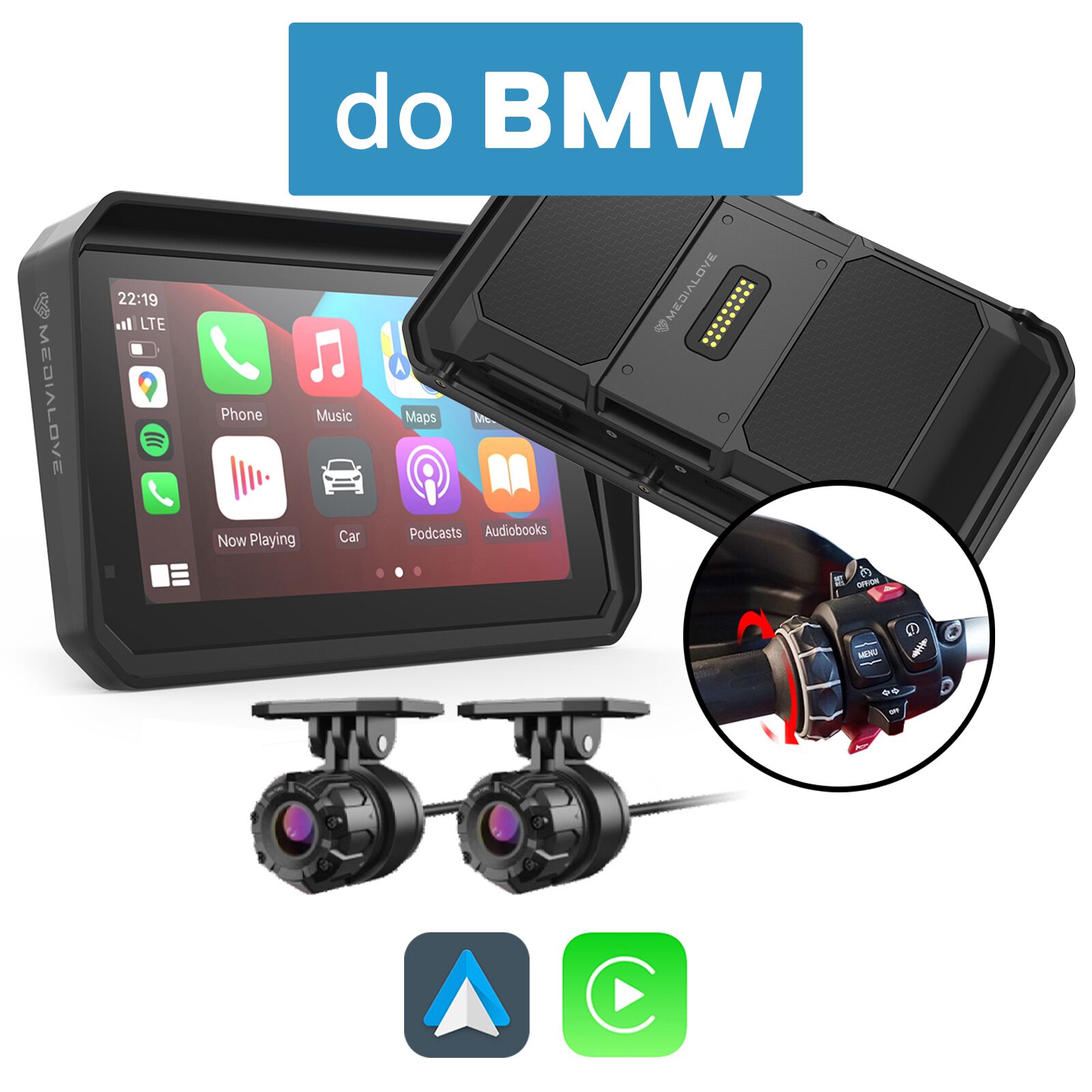 Monitor motocyklowy Medialove MW-6 do BMW Carplay Android Auto + kamery Monitor motocyklowy Medialove MW-6 do BMW Carplay Android Auto