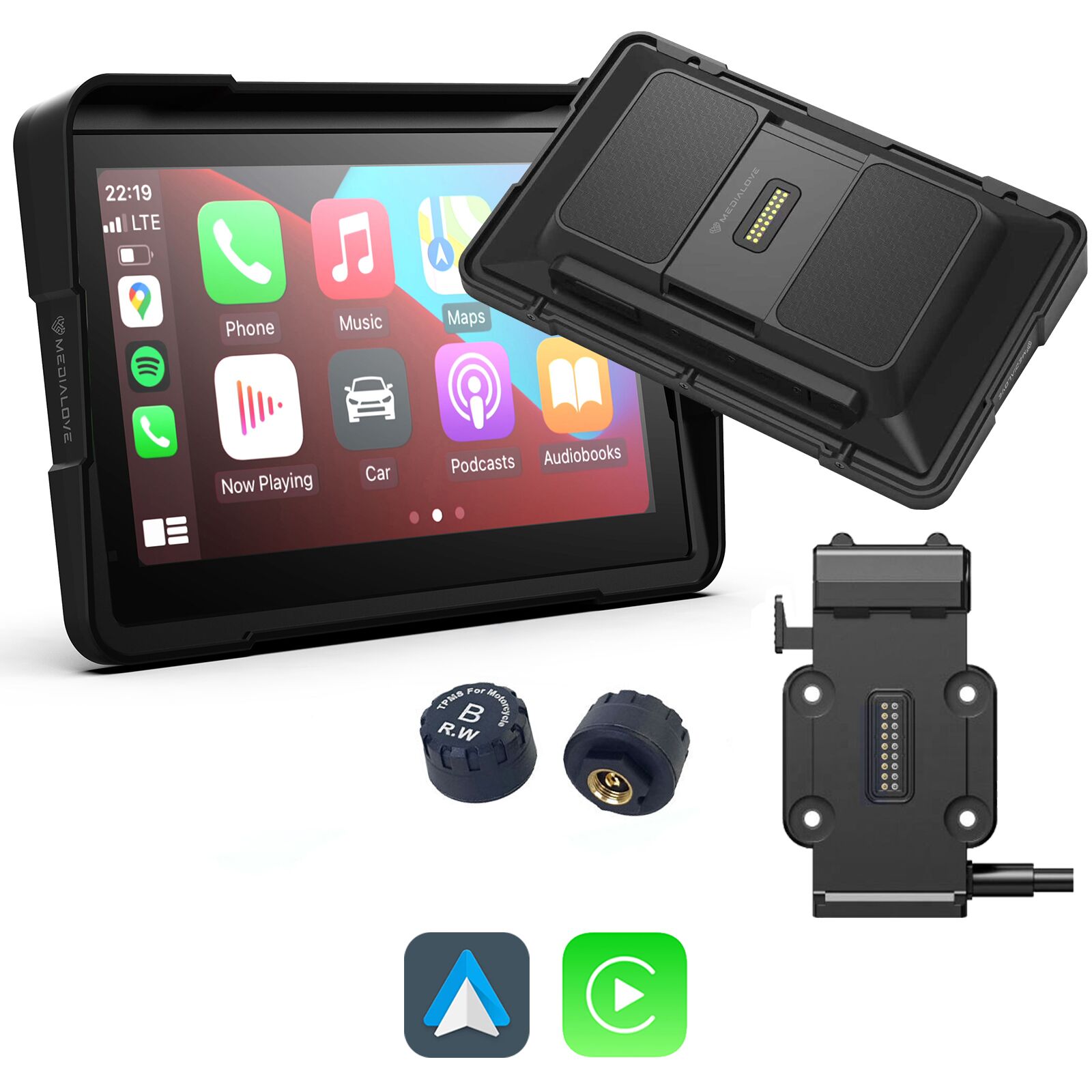 Medialove monitor motocyklowy szybki montaż M7 Carplay Android Auto